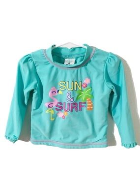 Kiko & Max Sun and Surf Graphic RashGuard Ruffled Cuffs Crewneck Long Sleeve🩵🩷